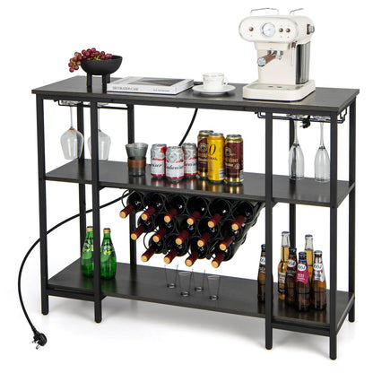 Wine Bar Cabinet Wine Rack with Bottle Racks and Storage Shelves-Grey