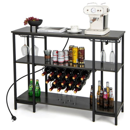 Wine Bar Cabinet Wine Rack with Bottle Racks and Storage Shelves-Grey