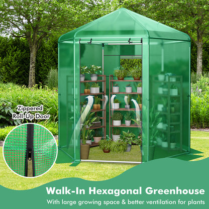 214 x 183 x 227 cm Walk-In Greenhouse with PE Cover and Metal Frame