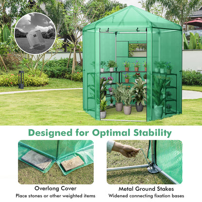 214 x 183 x 227 cm Walk-In Greenhouse with PE Cover and Metal Frame