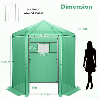 214 x 183 x 227 cm Walk-In Greenhouse with PE Cover and Metal Frame