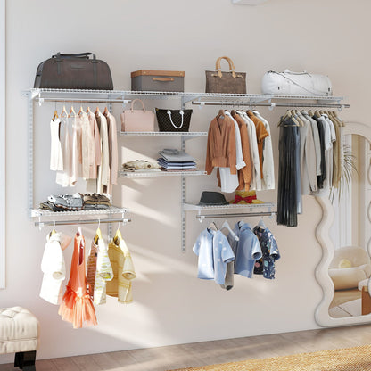 Wire Closet Organizer System Wall-mounted with Adjustable Shelves-White