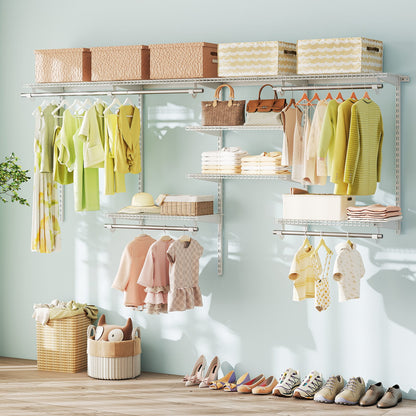 Wire Closet Organizer System Wall-mounted with Adjustable Shelves-White