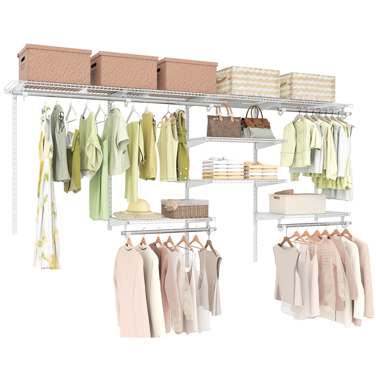 Wire Closet Organizer System Wall-mounted with Adjustable Shelves-White