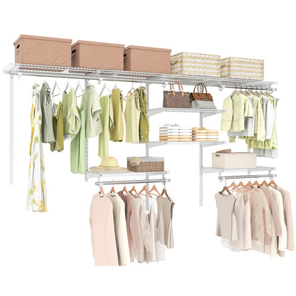 Wire Closet Organizer System Wall-mounted with Adjustable Shelves-White