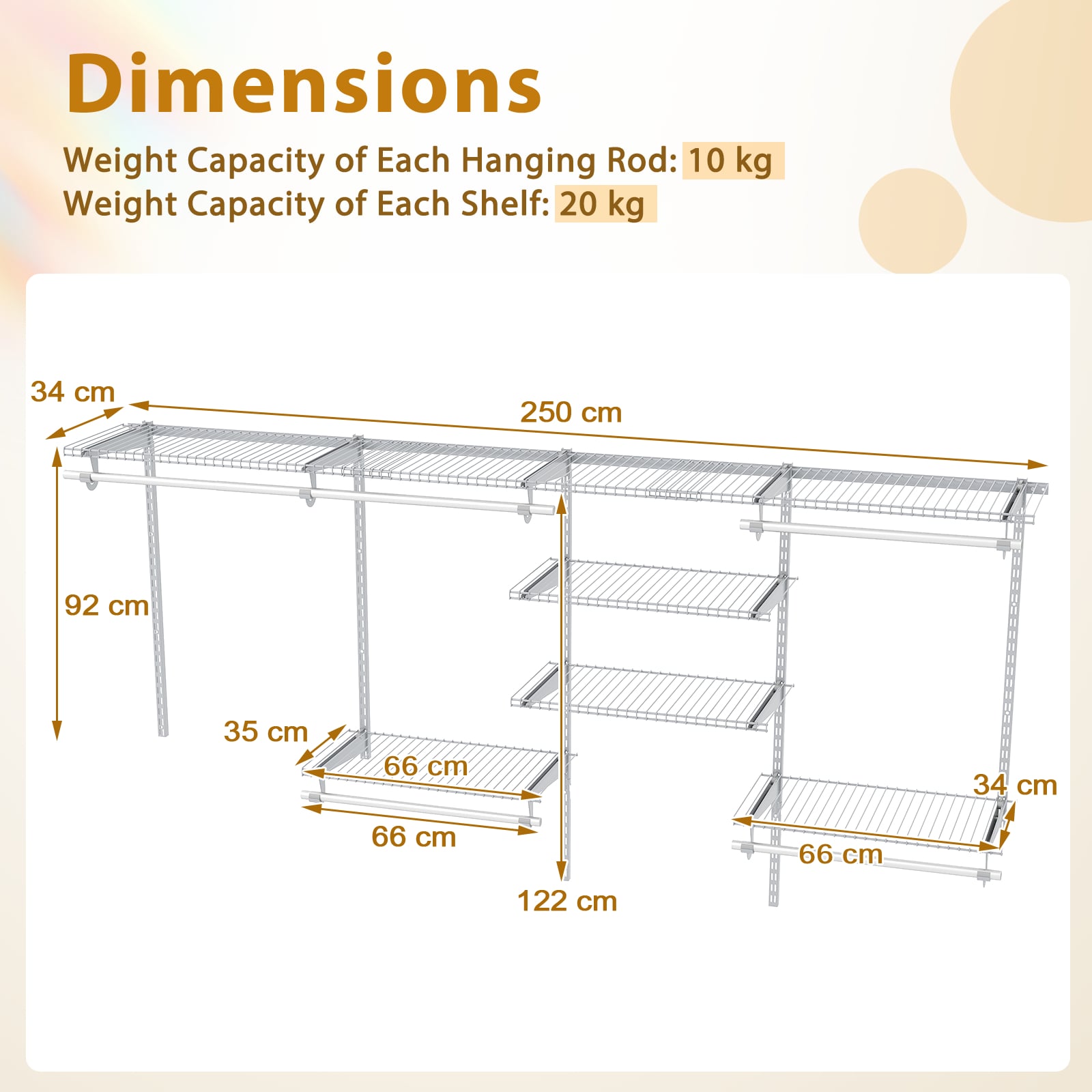 Wire Closet Organizer System Wall-mounted with Adjustable Shelves-White