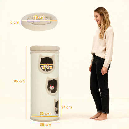 PawHut 3-Tier Cat House for Indoor Kittens, Cat Cave Bed with Scratching Pad, Plush Edge, Removable Plush Bed, 3 Dangling Mice