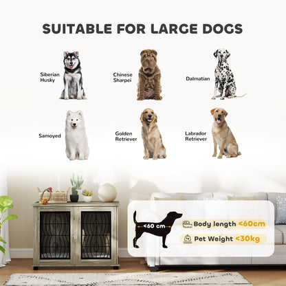 PawHut Indoor Dog Crate Furniture End Table with Soft Washable Cushion, Lockable Front Door, for Large Dogs - Grey