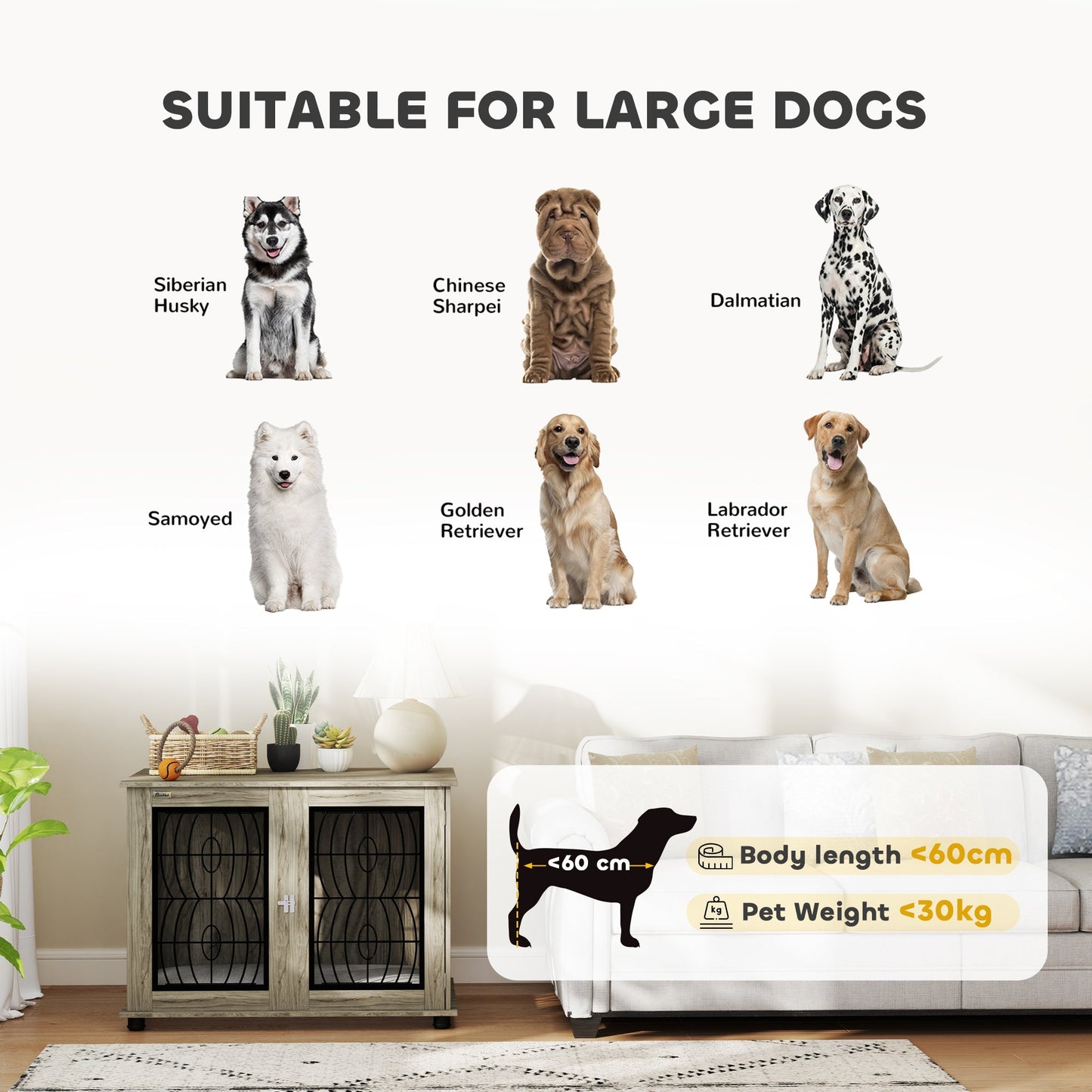 PawHut Indoor Dog Crate Furniture End Table with Soft Washable Cushion, Lockable Front Door, for Large Dogs - Grey