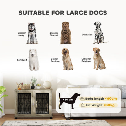 PawHut Indoor Dog Crate Furniture End Table with Soft Washable Cushion, Lockable Front Door, for Large Dogs - Grey