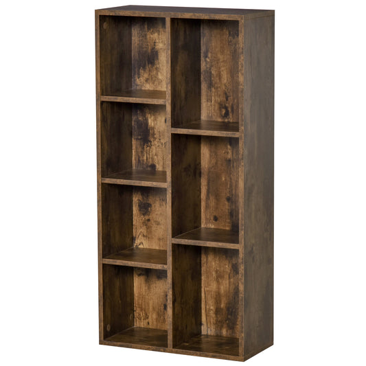 HOMCOM Seven-Cube Bookcase - Rustic Brown Wood Effect