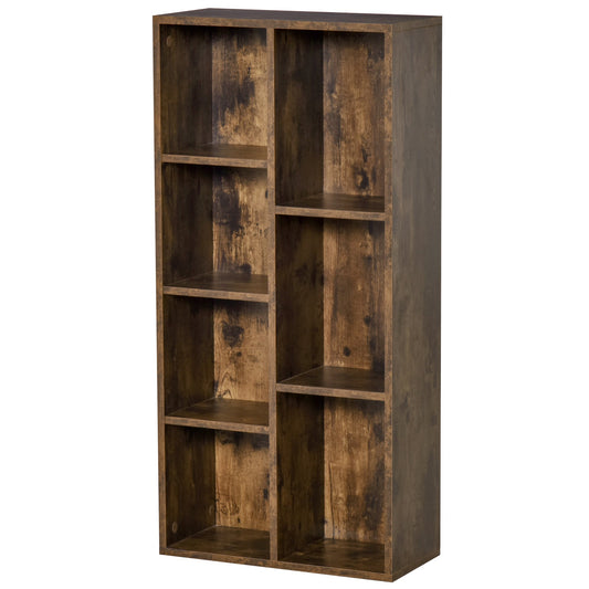 HOMCOM Seven-Cube Bookcase - Rustic Brown Wood Effect