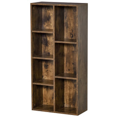 HOMCOM Seven-Cube Bookcase - Rustic Brown Wood Effect