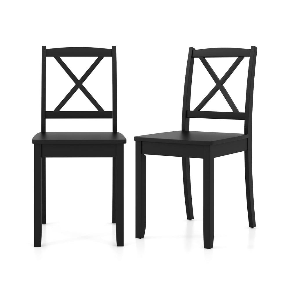 Wood Dining Chair Set of 2 with Rubber Wood Legs-Black