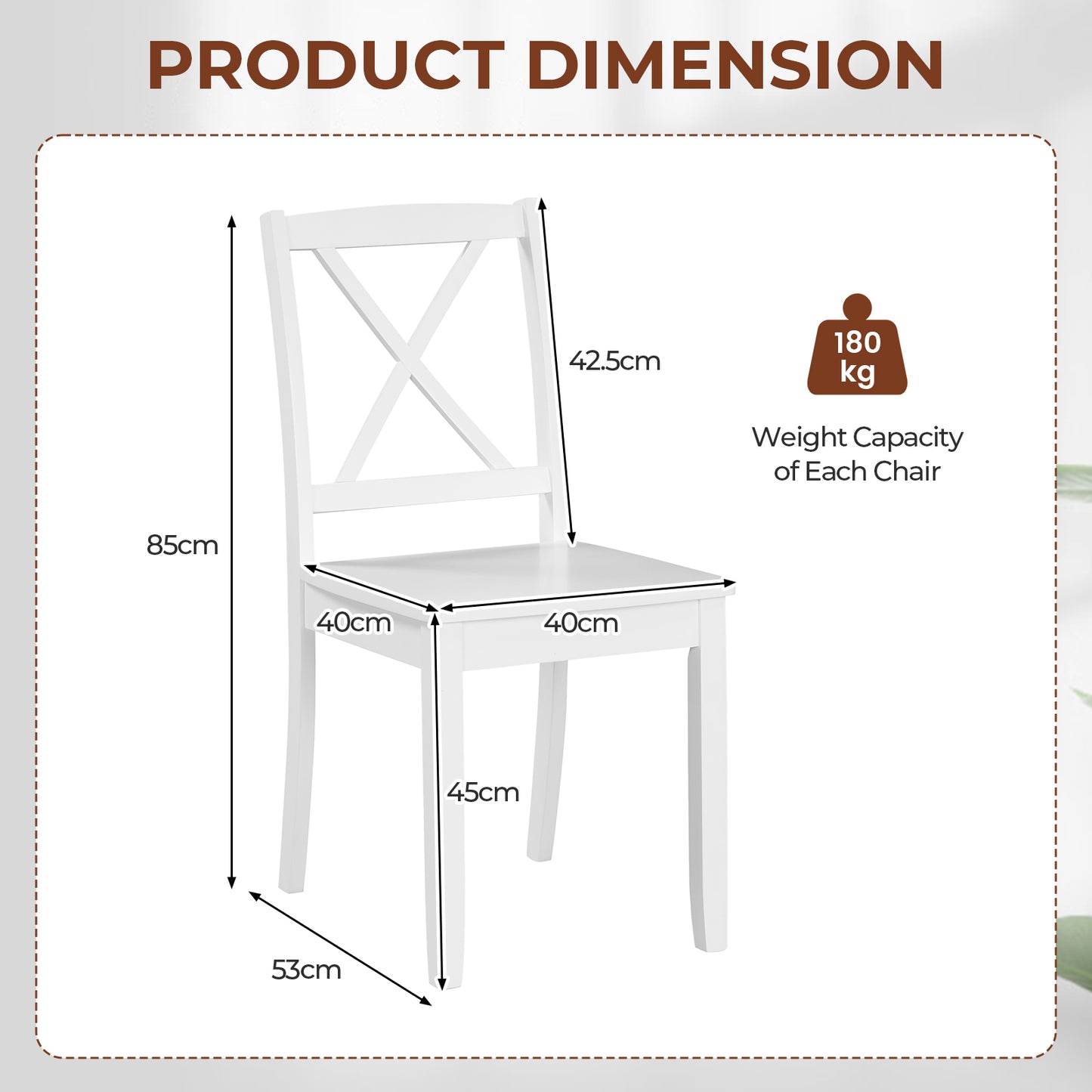 Wood Dining Chair Set of 2 with Rubber Wood Legs-White