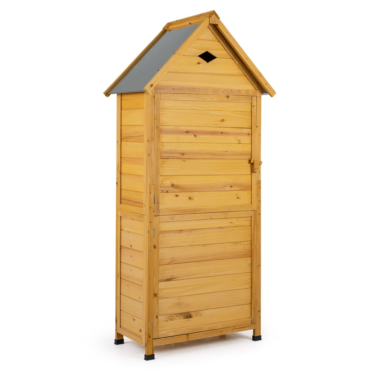 Wood Garden Storage Shed Outdoor Storage Cabinet with Lockable Door-Yellow