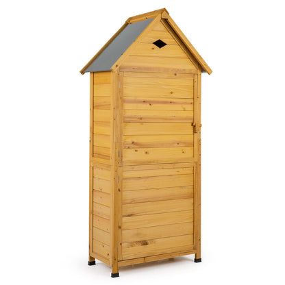 Wood Garden Storage Shed Outdoor Storage Cabinet with Lockable Door-Yellow