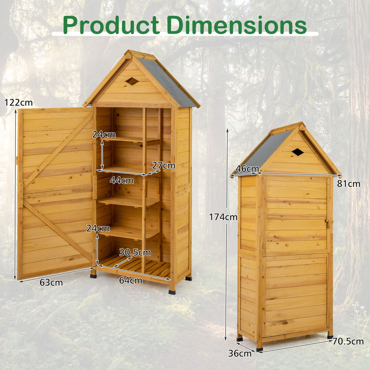 Wood Garden Storage Shed Outdoor Storage Cabinet with Lockable Door-Yellow