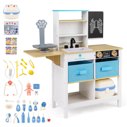 Wood Medical Center Toy Set with Blackboard and Pet Scale for Boys Girls-White