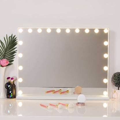 Hollywood Style Lighted Rectangular Makeup Mirror with Base