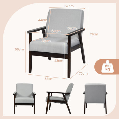 Modern Upholstered Linen Fabric Accent Sofa Chair with Wooden Armrest-Light Grey