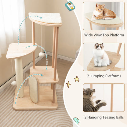 Multi-level Modern Wood Cat Tree with Scratching Board and Post