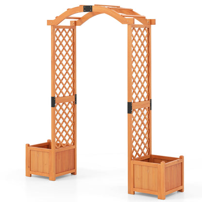 201 cm Tall Wood Garden Arbor with Planter Boxes for Climbing Plants-Yellow