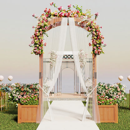 201 cm Tall Wood Garden Arbor with Planter Boxes for Climbing Plants-Yellow