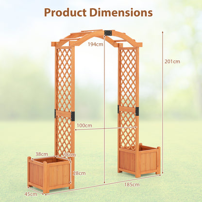 201 cm Tall Wood Garden Arbor with Planter Boxes for Climbing Plants-Yellow