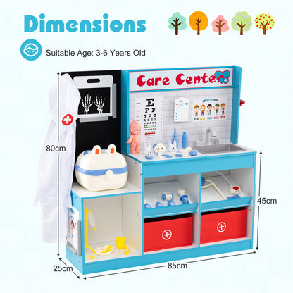 Wood Medical Center Toy Set with Examine Region and Height Measurer-Blue