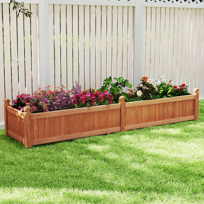 Wood Raised Garden Bed with Divider and Drainage System-Rustic Brown