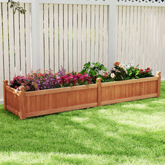 Wood Raised Garden Bed with Divider and Drainage System-Rustic Brown