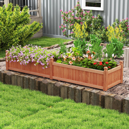 Wood Raised Garden Bed with Divider and Drainage System-Rustic Brown