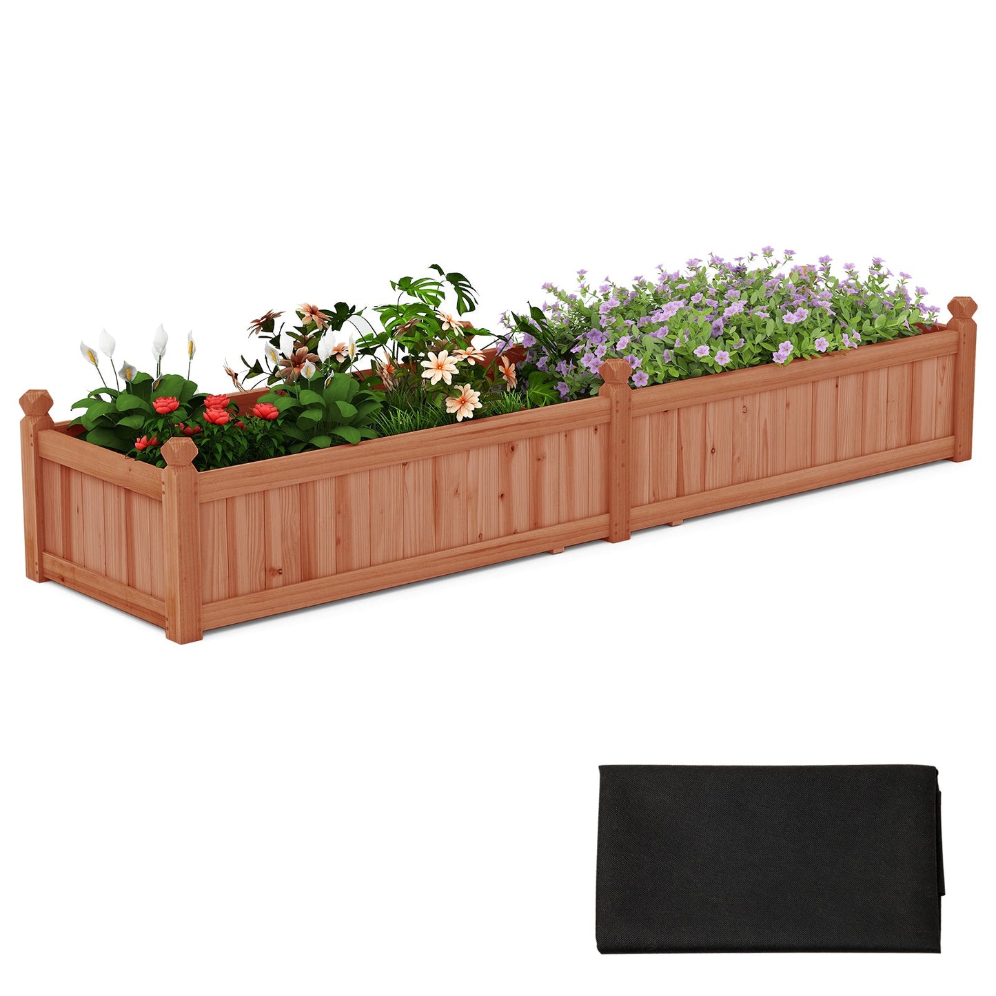 Wood Raised Garden Bed with Divider and Drainage System-Rustic Brown