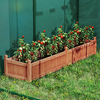 Wood Raised Garden Bed with Divider and Drainage System-Rustic Brown