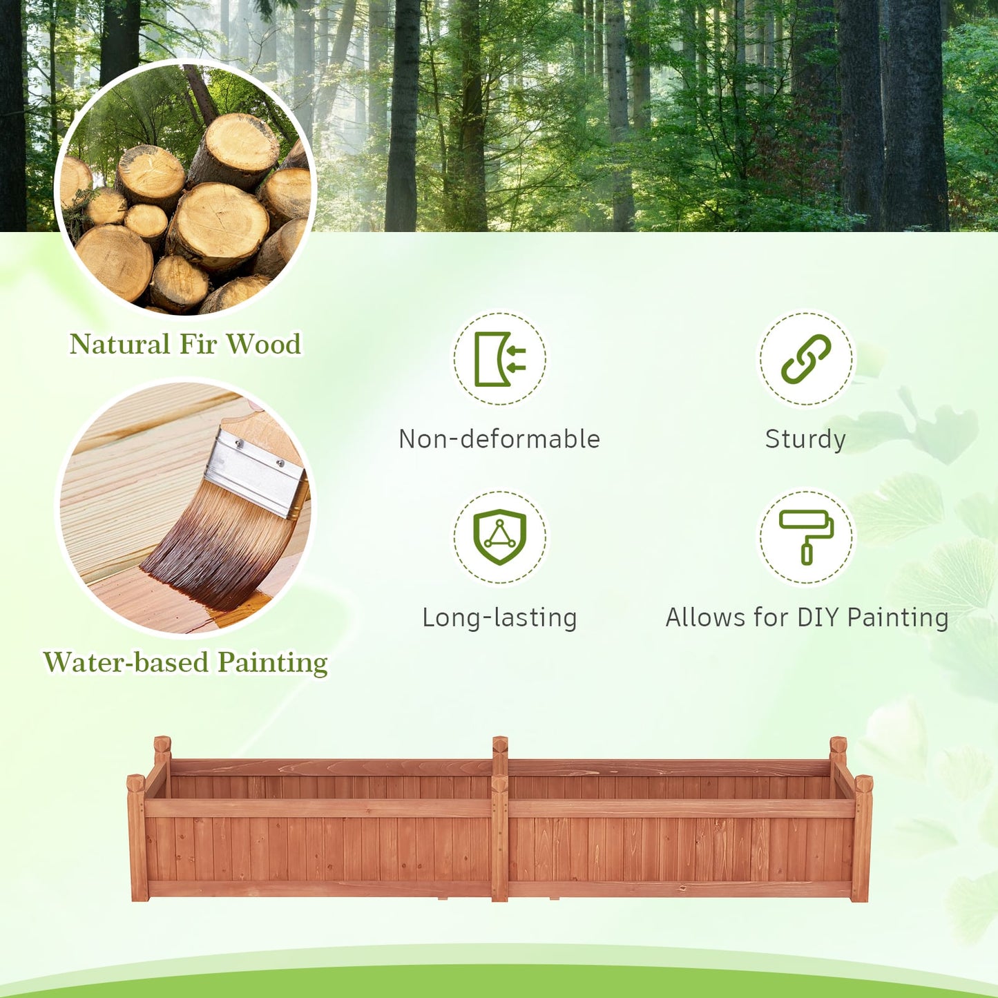 Wood Raised Garden Bed with Divider and Drainage System-Rustic Brown