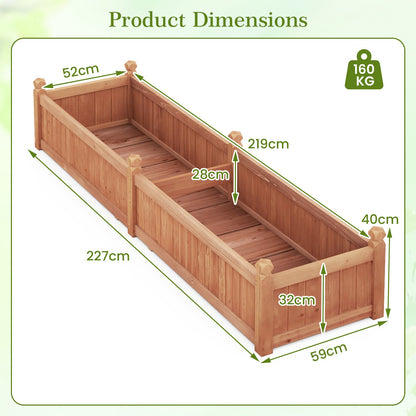 Wood Raised Garden Bed with Divider and Drainage System-Rustic Brown