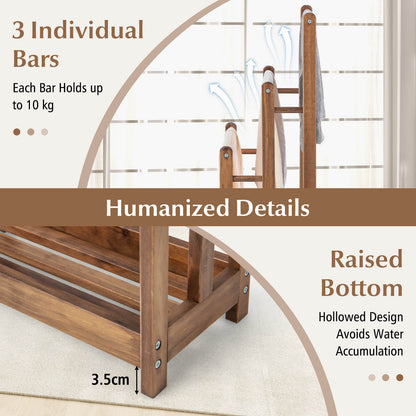Freestanding Wood Towel Rack with 3 Individual Bars and Bottom Storage Shelf-Rustic Brown