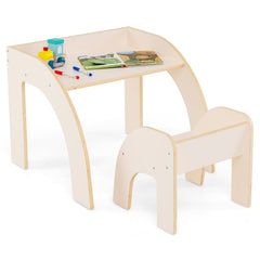 Wooded Toddler Kids Desk and Chair Set with Proper Height-White