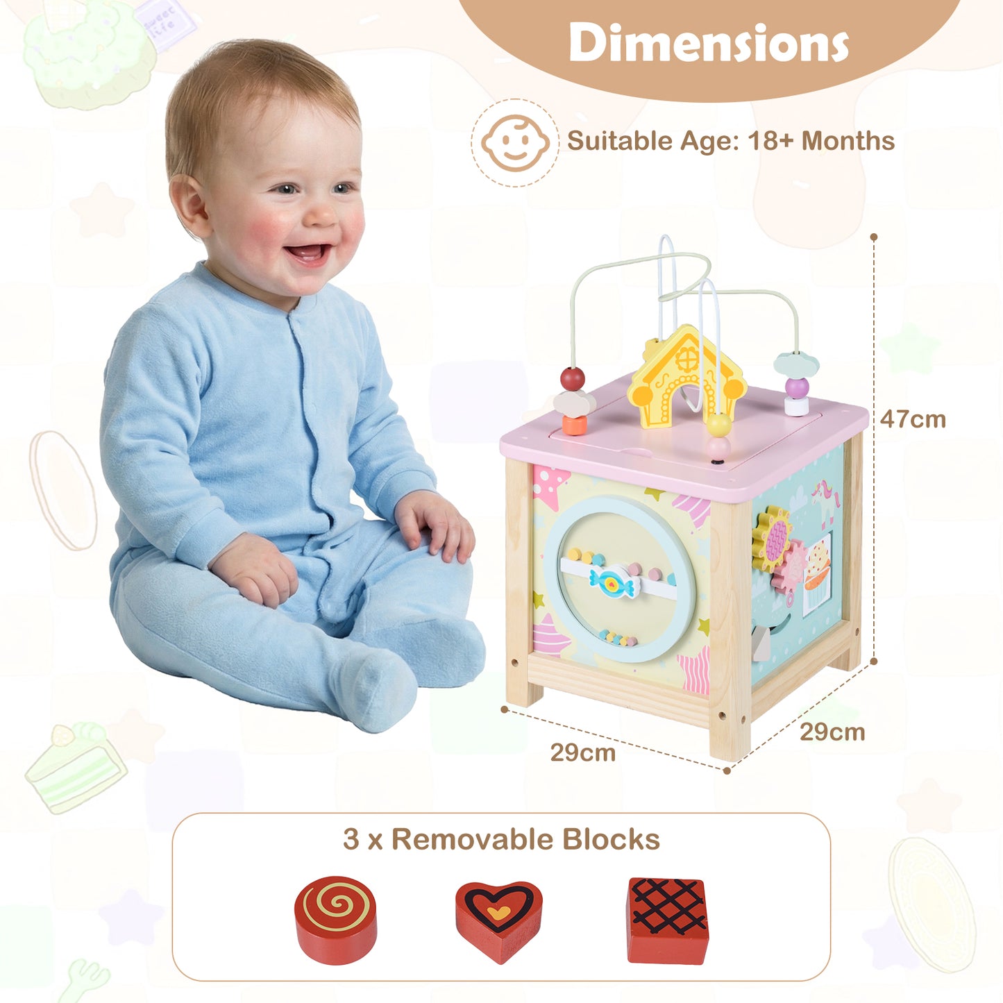 Wooden Activity Cube Montessori Sensory Toys for 18+ Months Toddlers