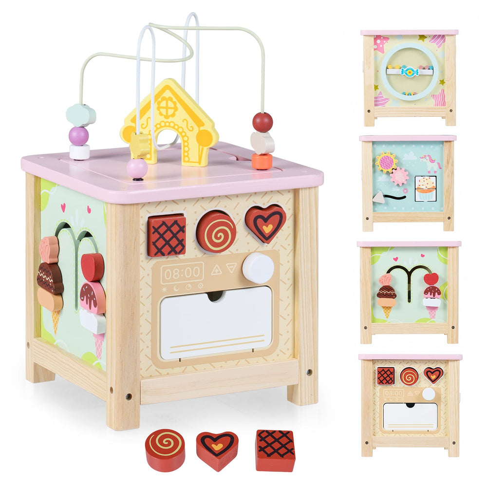 Wooden Activity Cube Montessori Sensory Toys for 18+ Months Toddlers