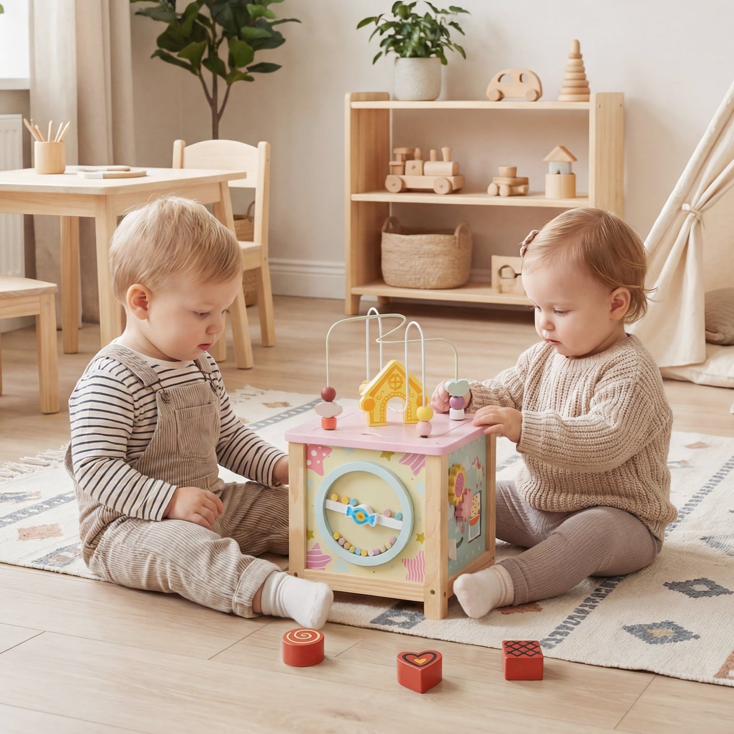 Wooden Activity Cube Montessori Sensory Toys for 18+ Months Toddlers