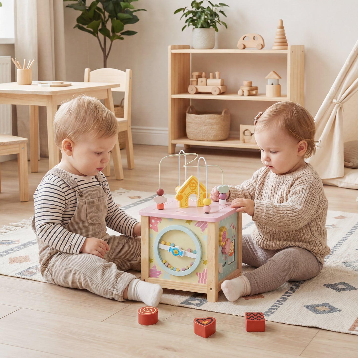 Wooden Activity Cube Montessori Sensory Toys for 18+ Months Toddlers