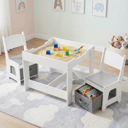 Wooden Activity Table with 2 Seats and Detachable Dual-Sided Tabletop-Grey