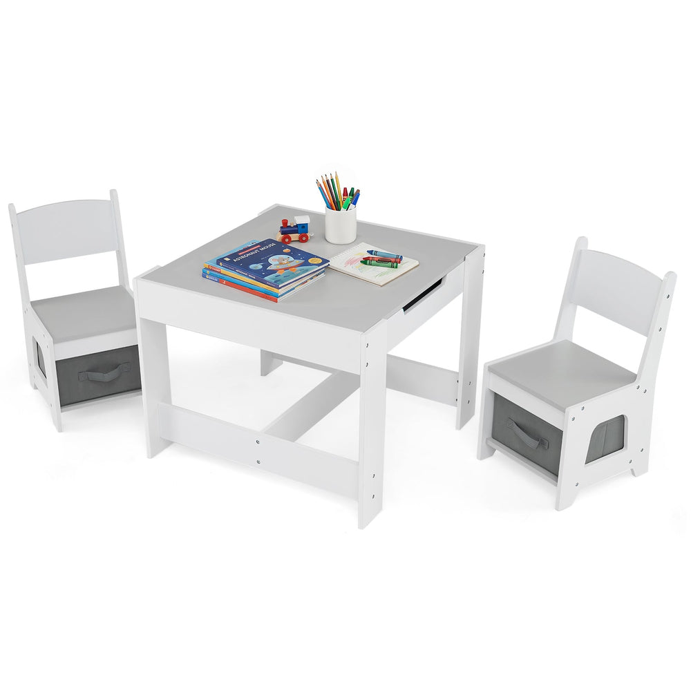 Wooden Activity Table with 2 Seats and Detachable Dual-Sided Tabletop-Grey
