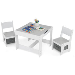 Wooden Activity Table with 2 Seats and Detachable Dual-Sided Tabletop-Grey