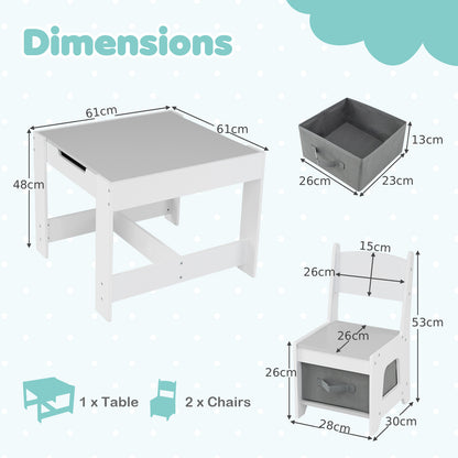 Wooden Activity Table with 2 Seats and Detachable Dual-Sided Tabletop-Grey