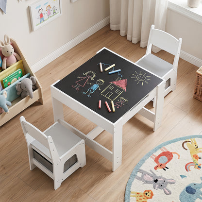 Wooden Activity Table with 2 Seats and Detachable Dual-Sided Tabletop-Grey