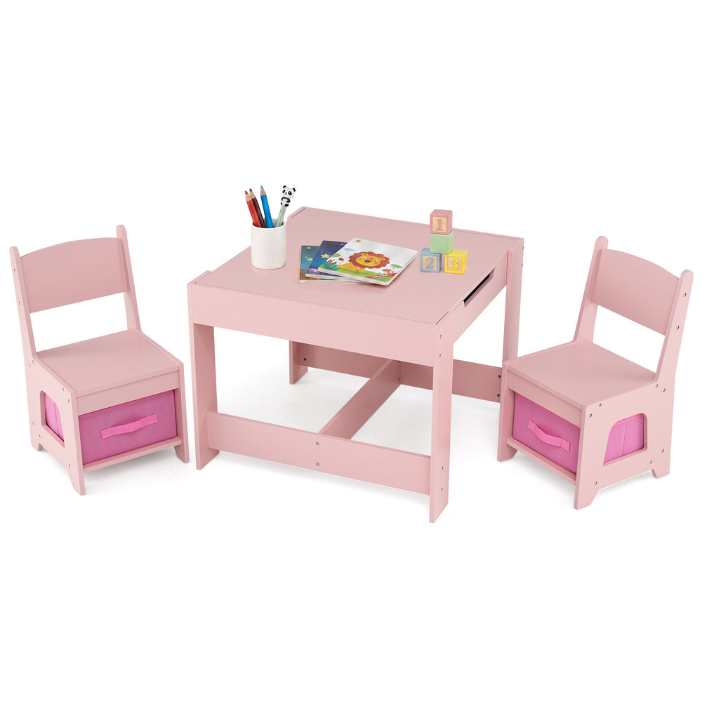 Wooden Activity Table with 2 Seats and Detachable Dual-Sided Tabletop-Pink