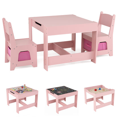 Wooden Activity Table with 2 Seats and Detachable Dual-Sided Tabletop-Pink